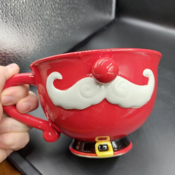 Pier 1 Imports Large Hand Painted Christmas Santa 3D Face Soup Mug Ho Ho Ho - Picture 2 of 8